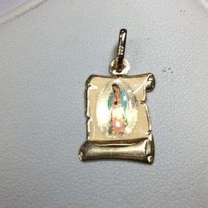 New 14K yellow gold stamped holy mary pendant